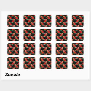 Red Roses, Black Background, Square Sticker