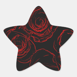 Red Roses Black Background Star Sticker