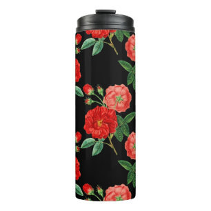 Red Roses, Black Background, Thermal Tumbler