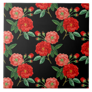 Red Roses, Black Background, Tile