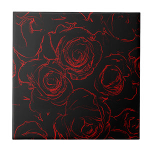 Red Roses Black Background Tile