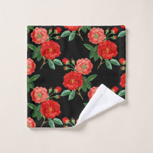 Red Roses, Black Background, Wash Cloth