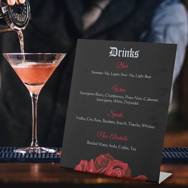 Red Roses Black Drinks Menu Pedestal Sign (Creator Uploaded)