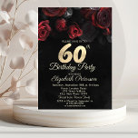 Red Roses Black Gold 60th Birthday   Invitation<br><div class="desc">A modern,  chic,  and glamourous red roses on a black background.</div>
