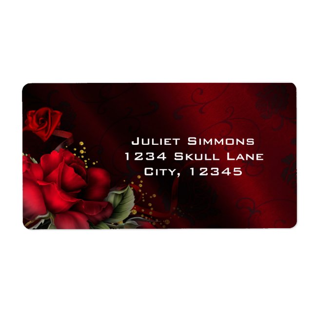 Red Roses Black Gothic Goth Address Labels (Front)