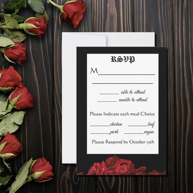 Red Roses Black Gothic RSVP Card (Creator Uploaded)