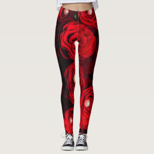 red roses black pearl floral leggings