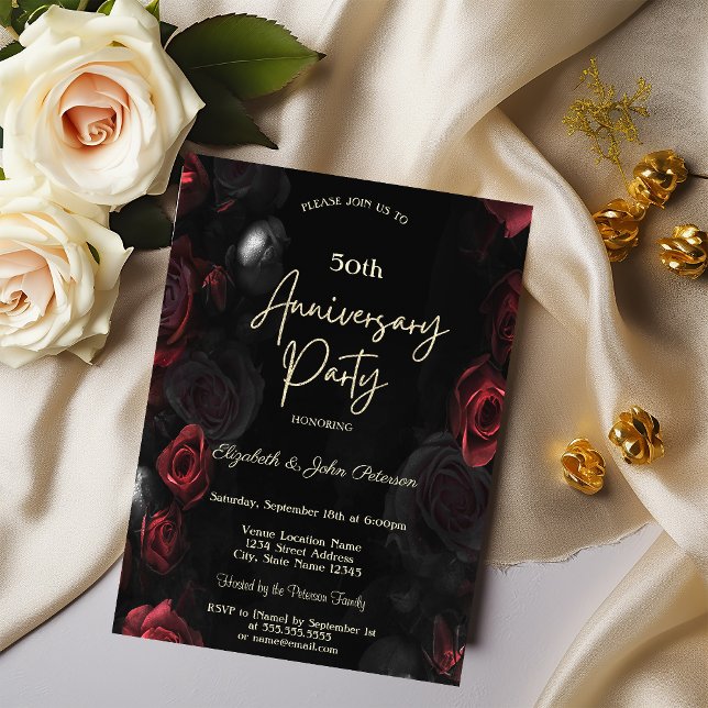  Red Roses Black Wedding Anniversary Invitation (Creator Uploaded)
