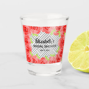 Red Roses Black White Stripes Derby Bridal Shower  Shot Glass