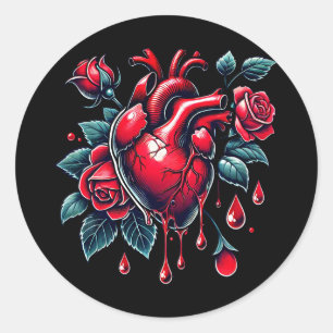 Red Roses Bleeding Heart heartbreak goh Art Classic Round Sticker