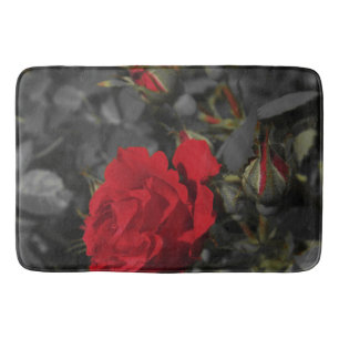 red roses bloom scroll on dark grey bath mat
