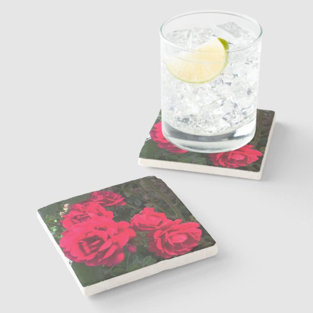 Red Roses Blooming  Square Paper Coaster (Side)