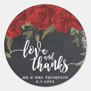 red roses boho love and thanks sticker favors