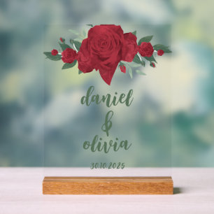 Red Roses Boho Wedding Acrylic Sign