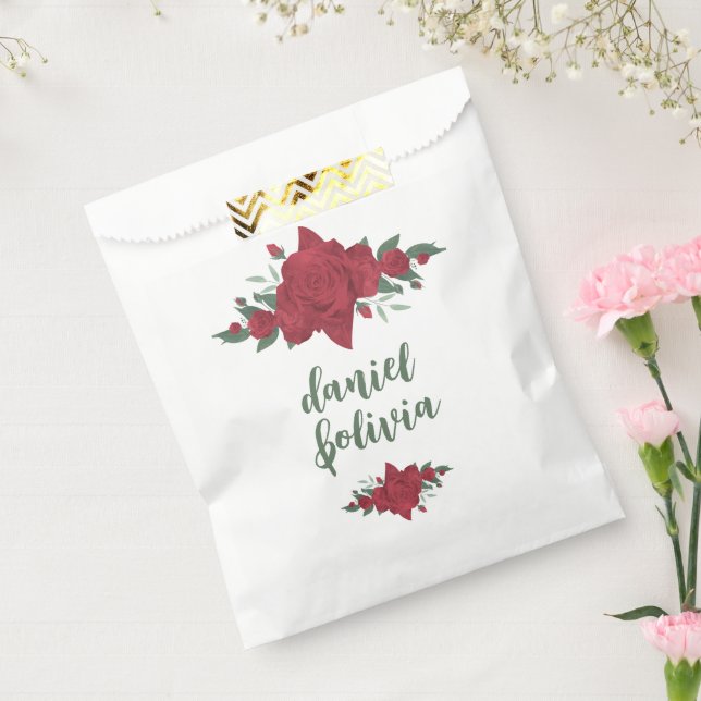 Red Roses Boho Wedding Favour Bags (Sealed)
