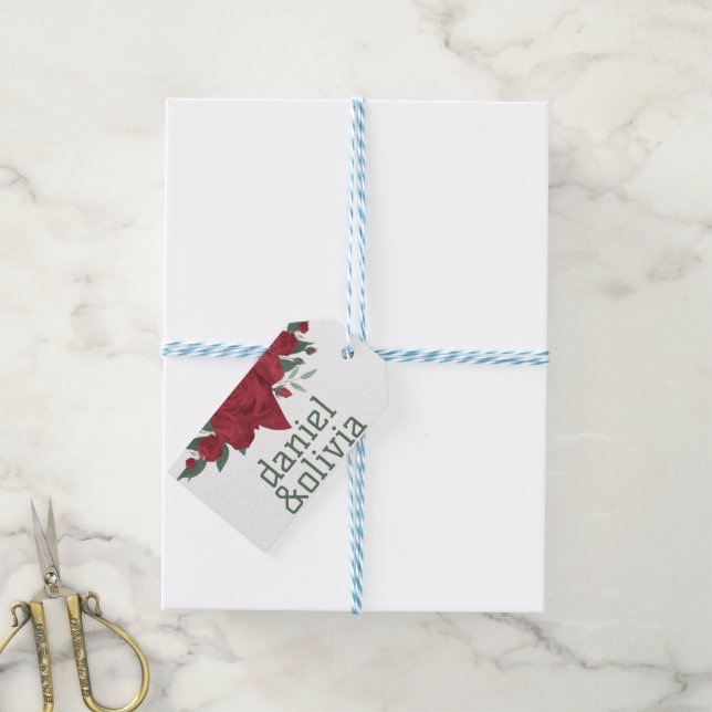 Red Roses Boho Wedding Gift Tags (With Twine)