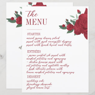 Red Roses Boho Wedding Menu