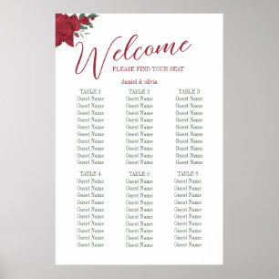 Red Roses Boho Wedding Seating Charts