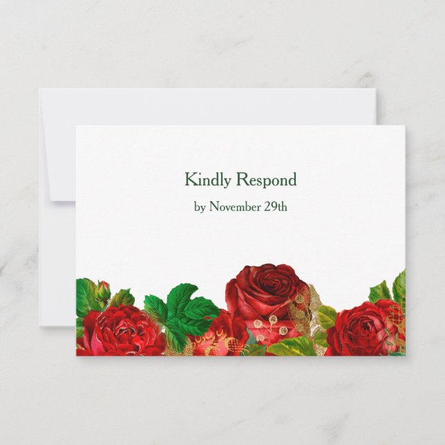 Red Roses Border Floral Wedding RSVP (Front)