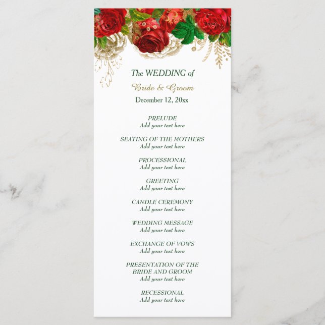 Red Roses Border Wedding Program Programme (Front)