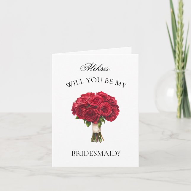 Red Roses Bouquet Bridesmaid Proposal Invitation (Front)