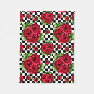 Red Roses Bouquet Floral Love Rockabilly Fleece Blanket