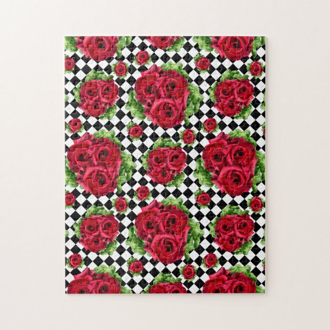 Red Roses Bouquet Floral Love Rockabilly Jigsaw Puzzle (Vertical)