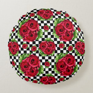 Red Roses Bouquet Floral Love Rockabilly Round Cushion