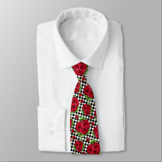 Red Roses Bouquet Floral Love Rockabilly Tie