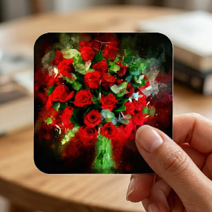 Red Roses Bouquet flower watercolor - bb Square Sticker