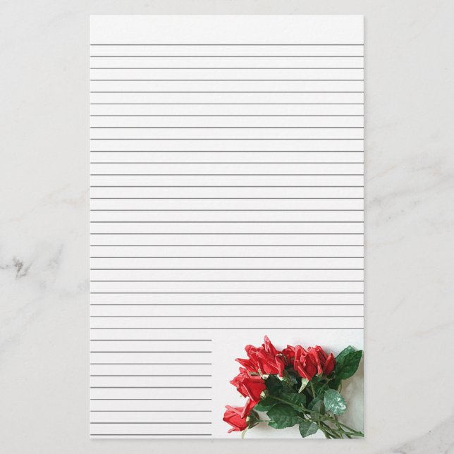 Red Roses Bouquet Stationery -small optional lines (Front)
