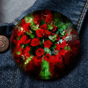Red Roses Bouquet Watercolor on Black Background 6 Cm Round Badge
