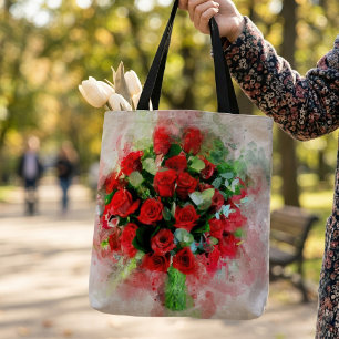 Red Roses Bouquet Watercolor on White Background Tote Bag