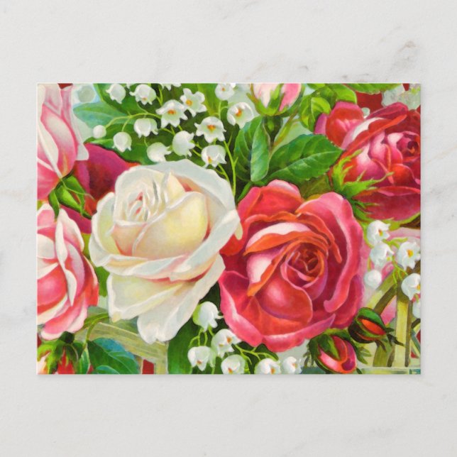 Red Roses Bouquet Watercolor Postcard (Front)