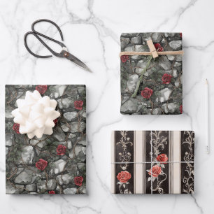 Red Roses Bricks Wedding Wrapping Paper Sheet