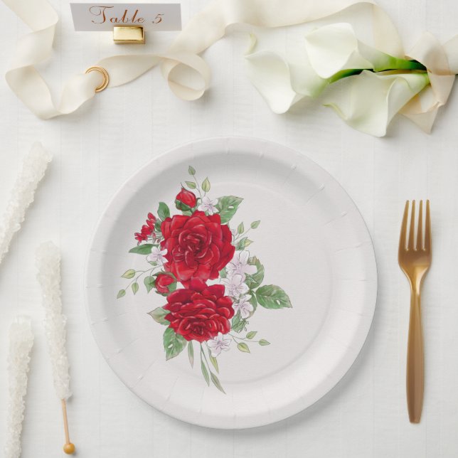 Red Roses Bridal Shower Paper Plate (Wedding)