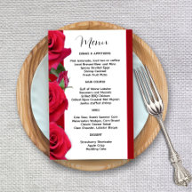 Red Roses Budget Wedding Menu Template Paper