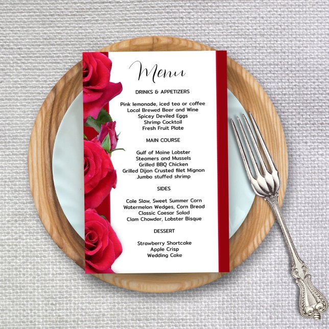 Red Roses Budget Wedding Menu Template Paper (Creator Uploaded)