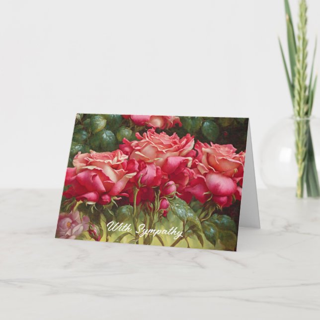 Red Roses Bunch in a Garden Art Sympathy Card (Front)
