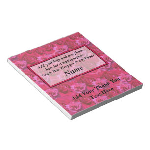 Red Roses Candy Bar Wrapper Party Favours Notepad