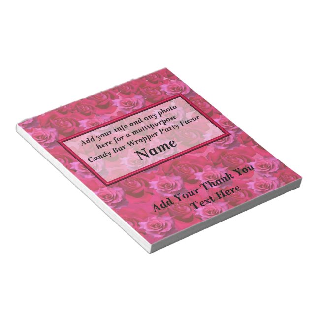 Red Roses Candy Bar Wrapper Party Favours Notepad (Angled)