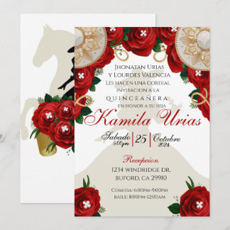Red Roses Charra Quinceañera Invitation