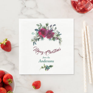 Red Roses Christmas Bouquet Napkin