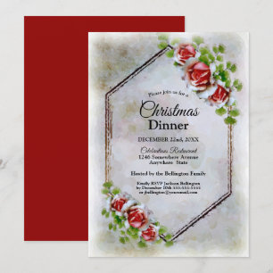 Red Roses Christmas Dinner Invitation