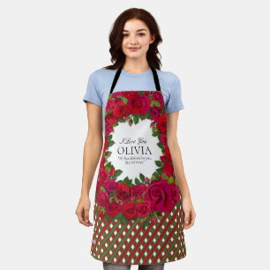 Red Roses Circular Wreath Custom Text Apron
