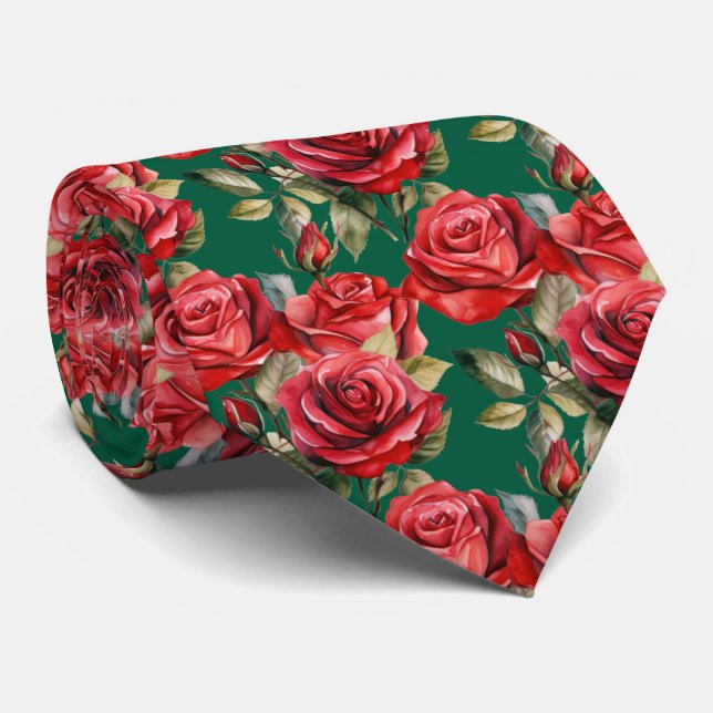 Red Roses Classic Formal Neck Tie (Rolled)