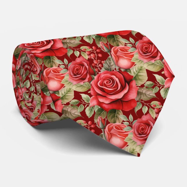 Red Roses Classic Formal Neck Tie (Rolled)