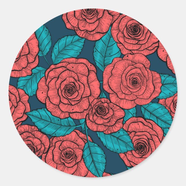 Red roses classic round sticker (Front)