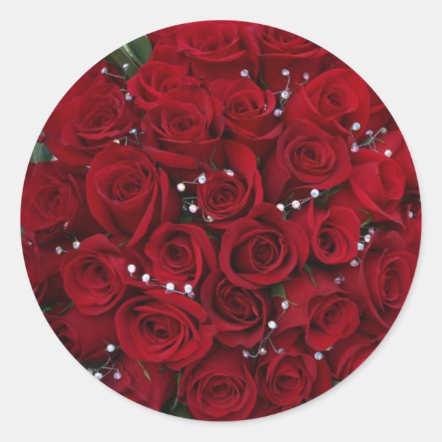 Red Roses Classic Round Sticker (Front)