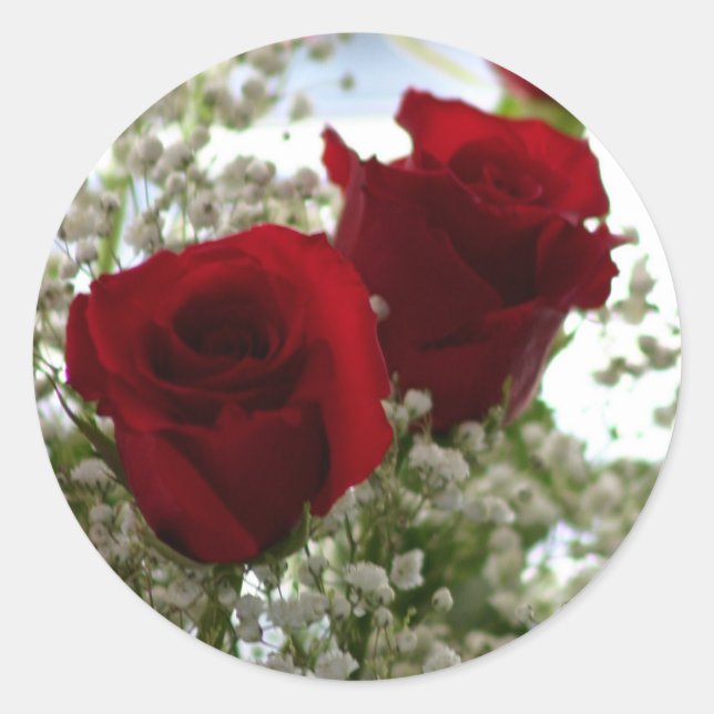 Red Roses Classic Round Sticker (Front)